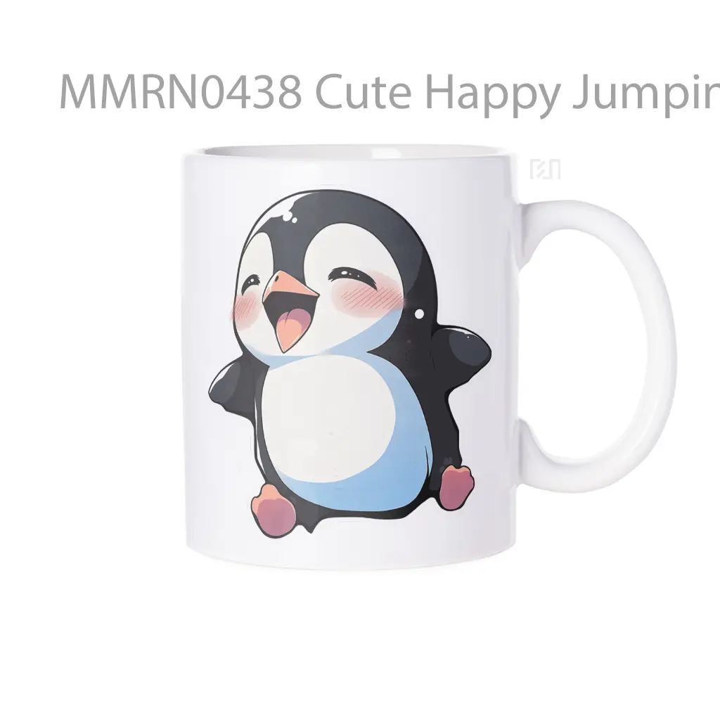 Cute Happy Jumping Penguin Gelas Keramik Mug