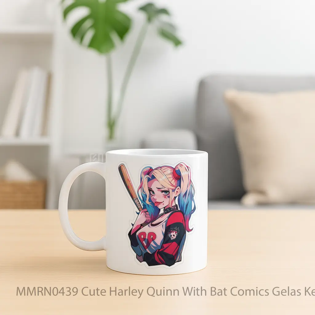 Cute Harley Quinn With Bat Comics Gelas Keramik Mug - Sudut 2