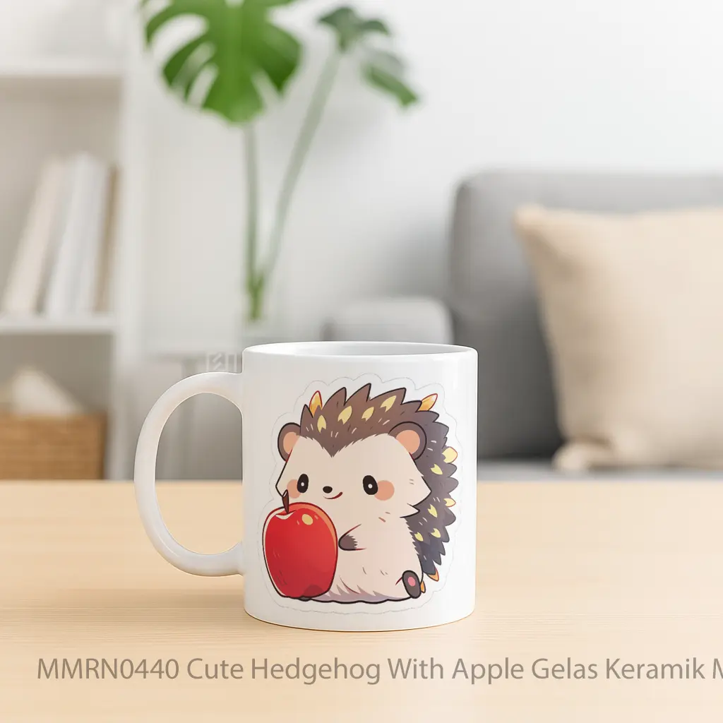 Cute Hedgehog With Apple Gelas Keramik Mug - Sudut 2