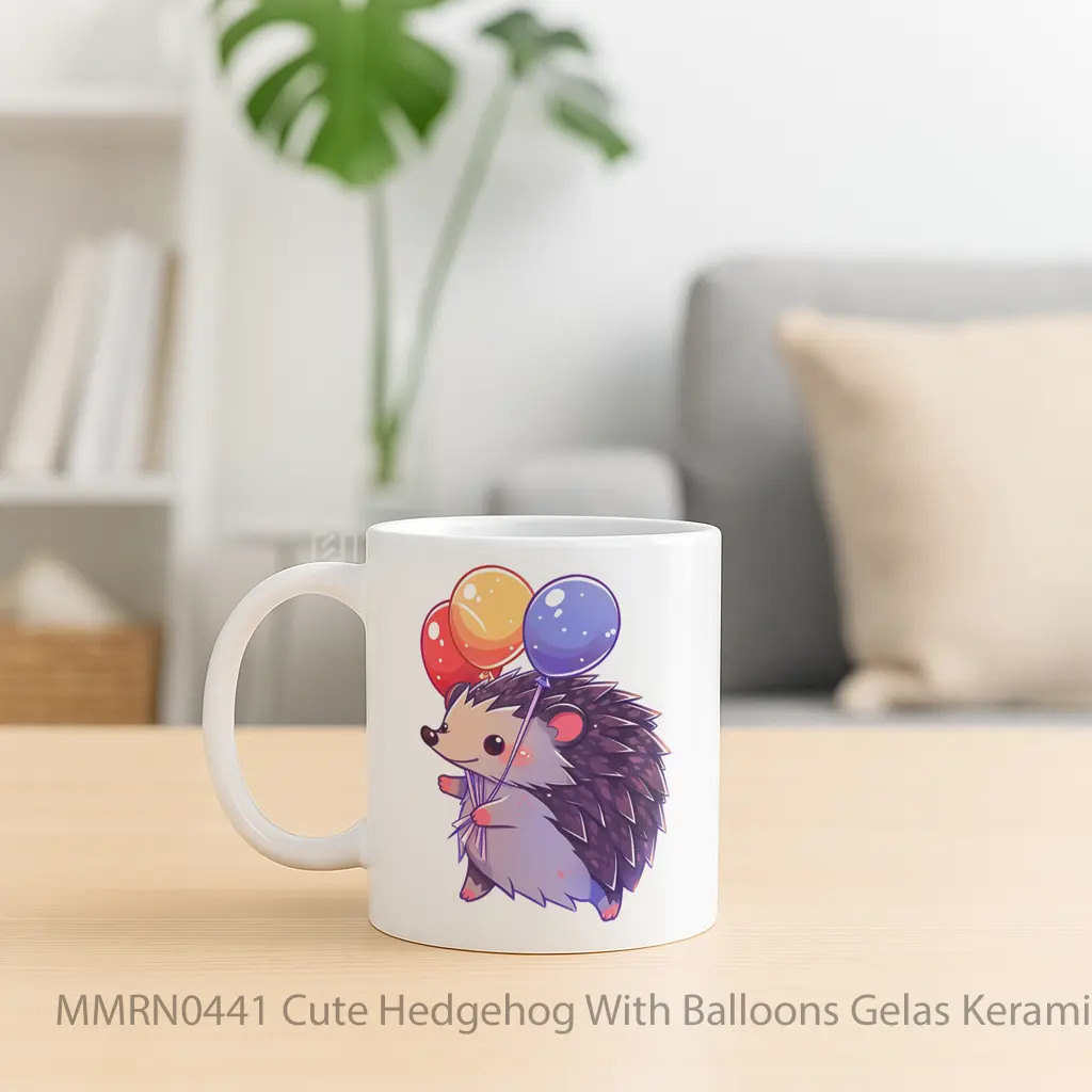 Cute Hedgehog With Balloons Gelas Keramik Mug - Sudut 2