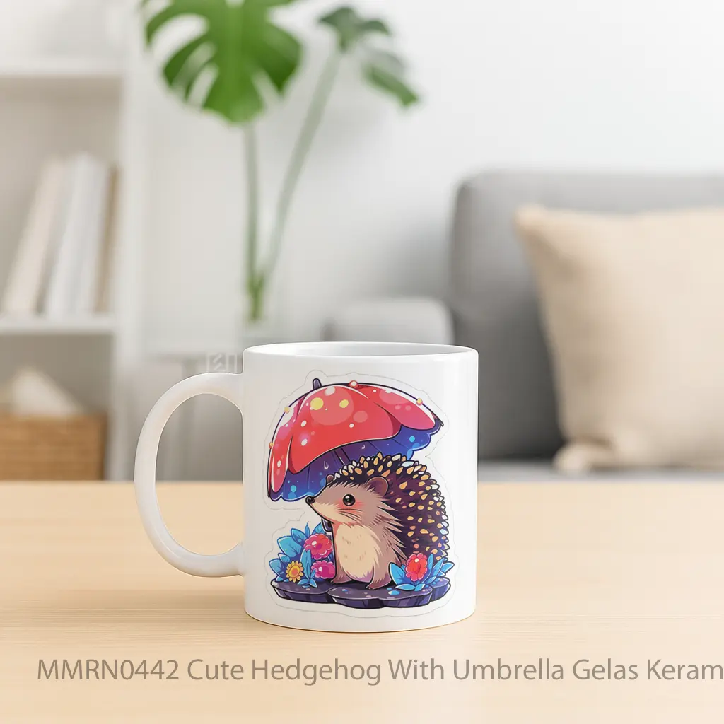Cute Hedgehog With Umbrella Gelas Keramik Mug - Sudut 2