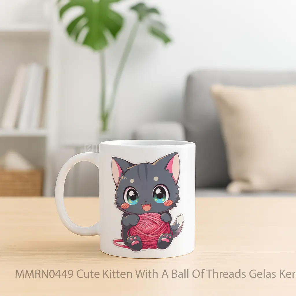 Cute Kitten With A Ball Of Threads Gelas Keramik Mug - Sudut 2