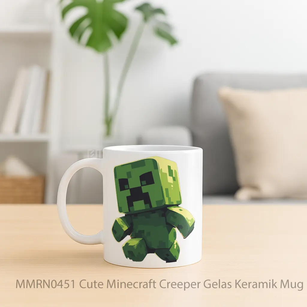 Cute Minecraft Creeper Gelas Keramik Mug - Sudut 2