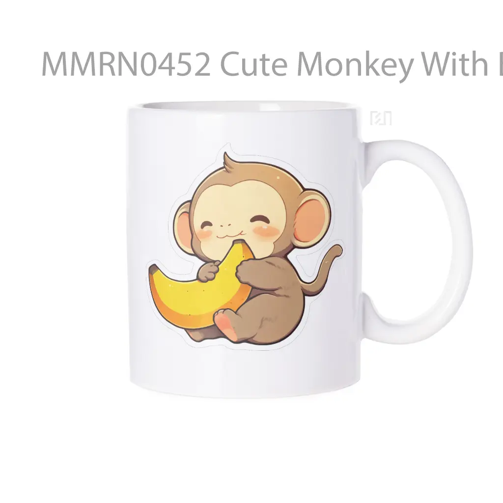 Cute Monkey With Banana Gelas Keramik Mug