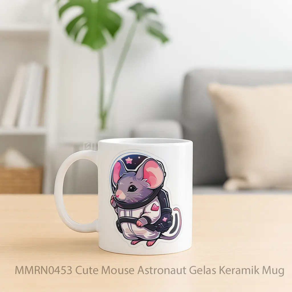 Cute Mouse Astronaut Gelas Keramik Mug - Sudut 2