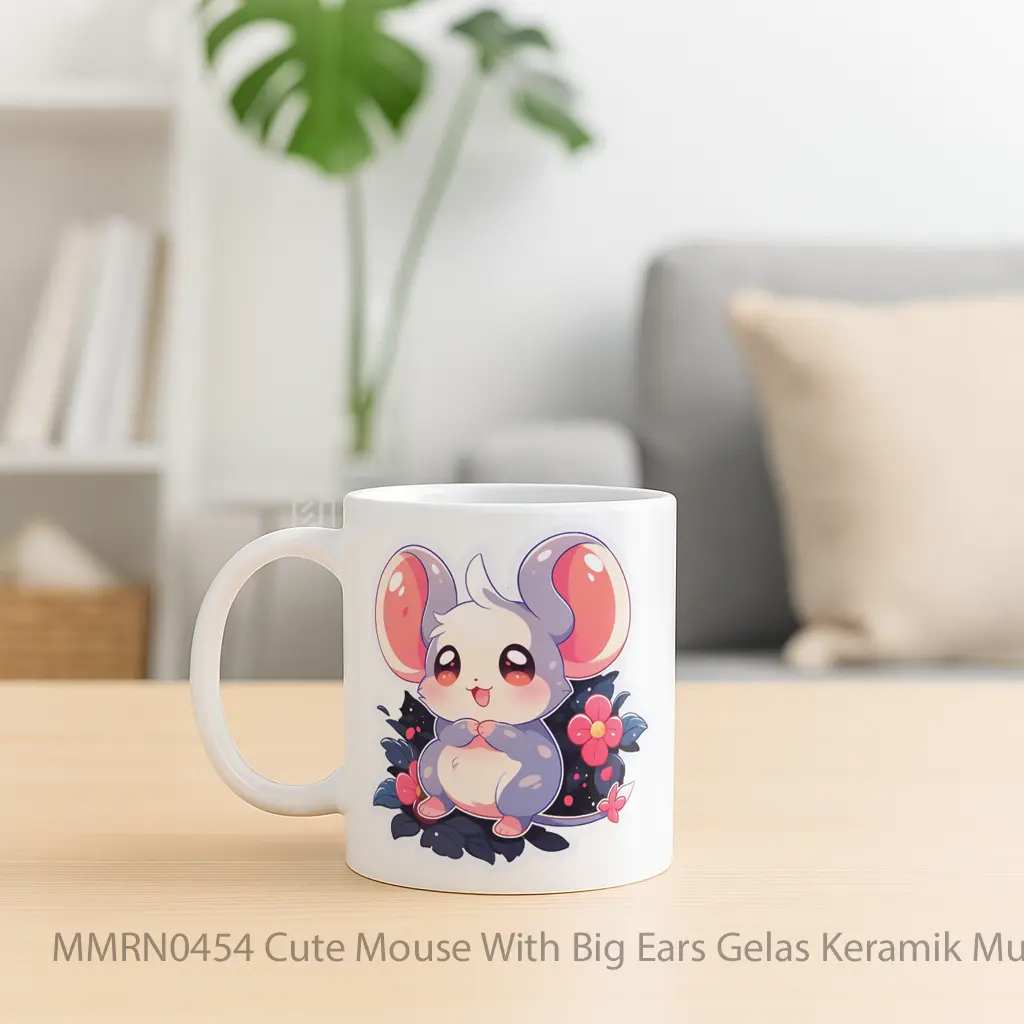 Cute Mouse With Big Ears Gelas Keramik Mug - Sudut 2
