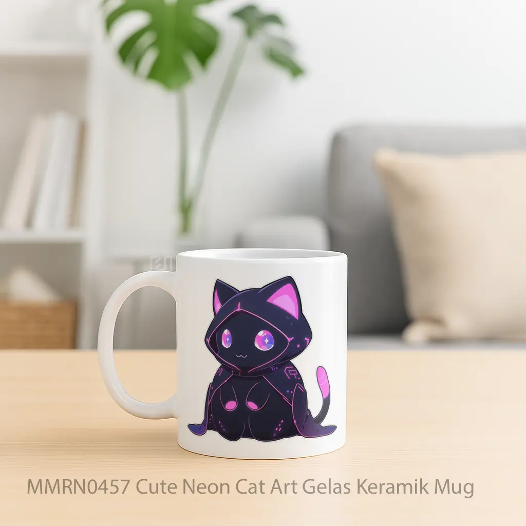 Cute Neon Cat Art Gelas Keramik Mug - Sudut 2