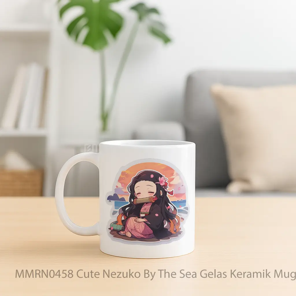 Cute Nezuko By The Sea Gelas Keramik Mug - Sudut 2