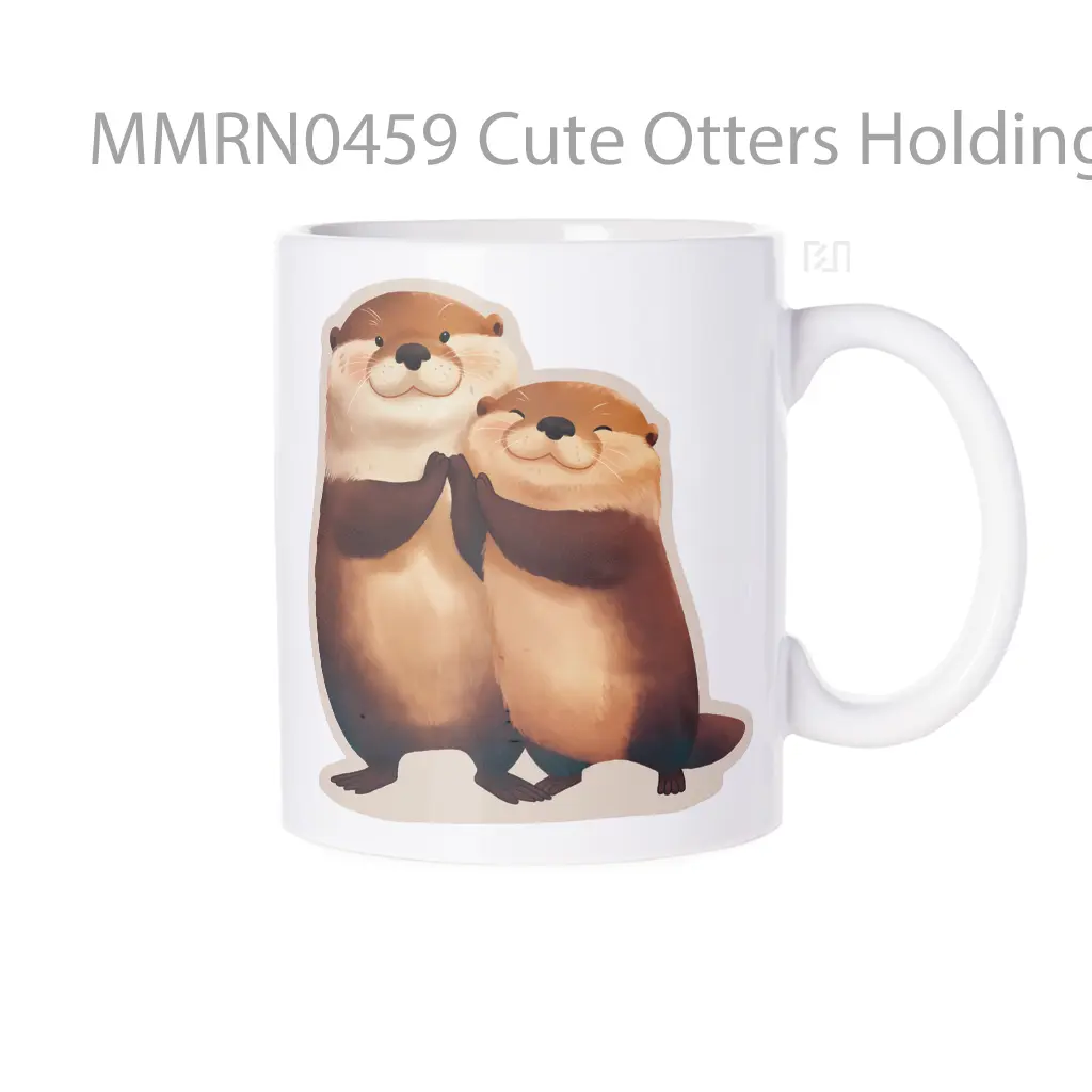 Cute Otters Holding Hands Gelas Keramik Mug