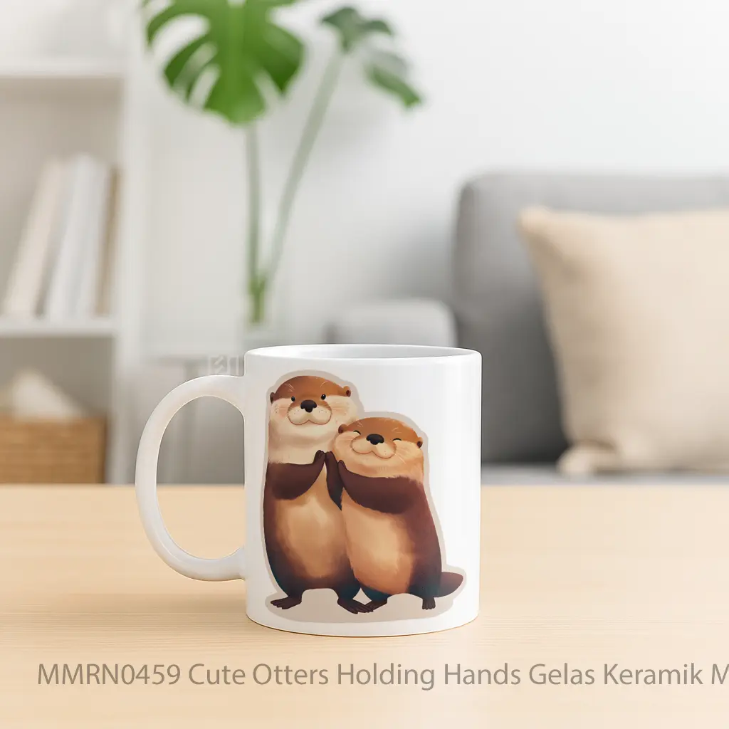 Cute Otters Holding Hands Gelas Keramik Mug - Sudut 2