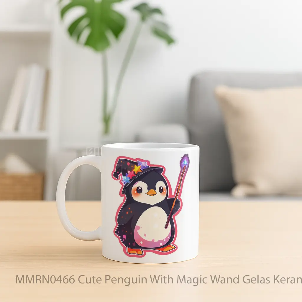 Cute Penguin With Magic Wand Gelas Keramik Mug - Sudut 2