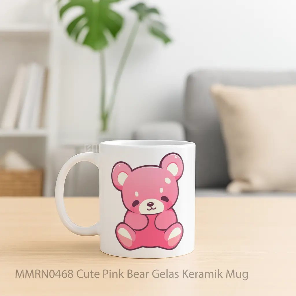 Cute Pink Bear Gelas Keramik Mug - Sudut 2