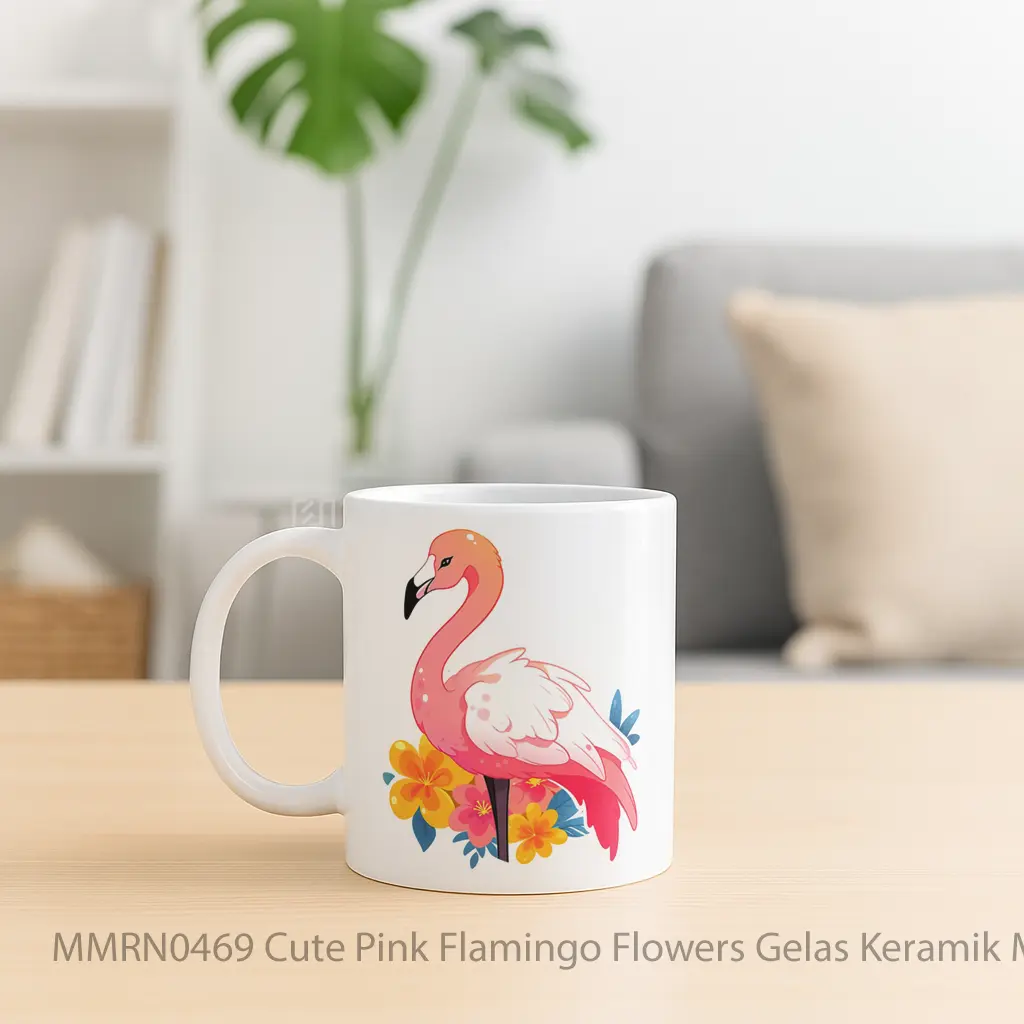 Cute Pink Flamingo Flowers Gelas Keramik Mug - Sudut 2