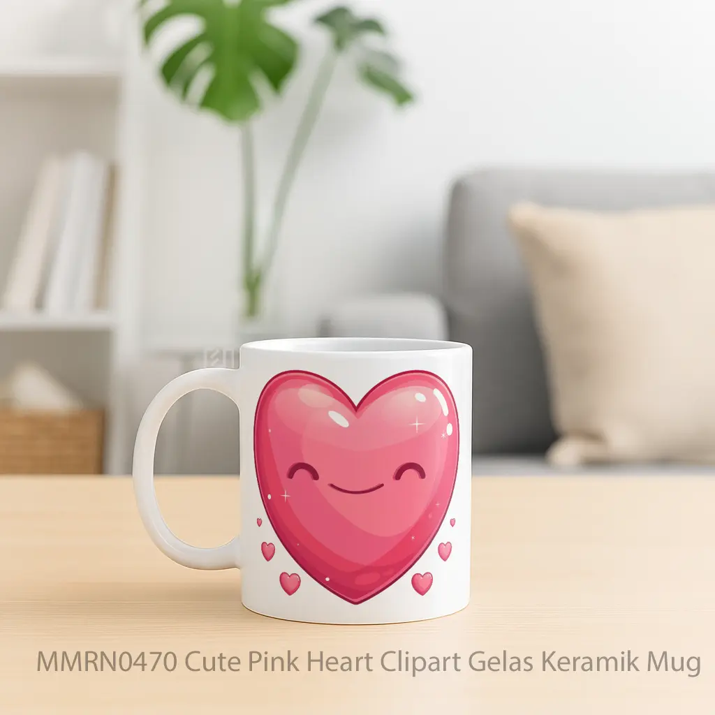 Cute Pink Heart Clipart Gelas Keramik Mug - Sudut 2
