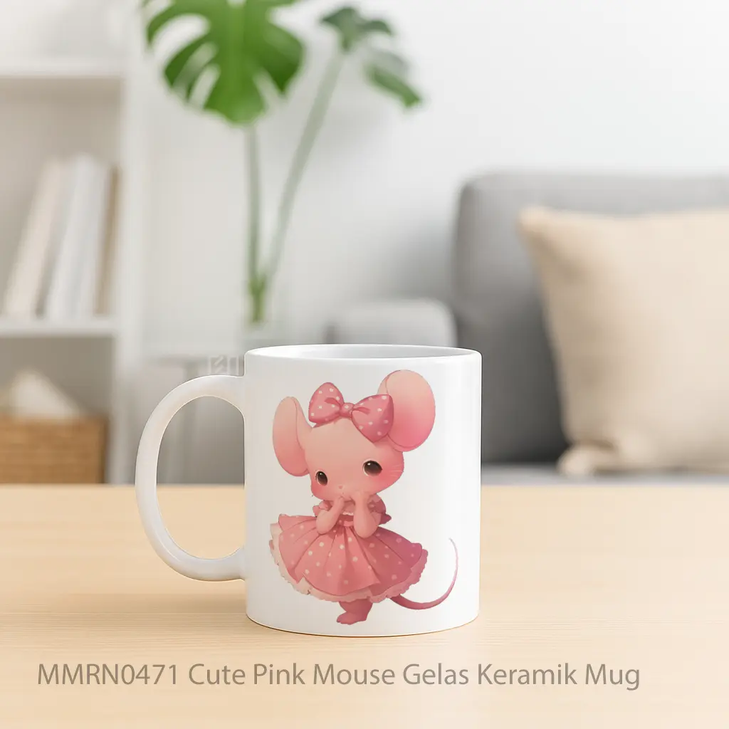 Cute Pink Mouse Gelas Keramik Mug - Sudut 2
