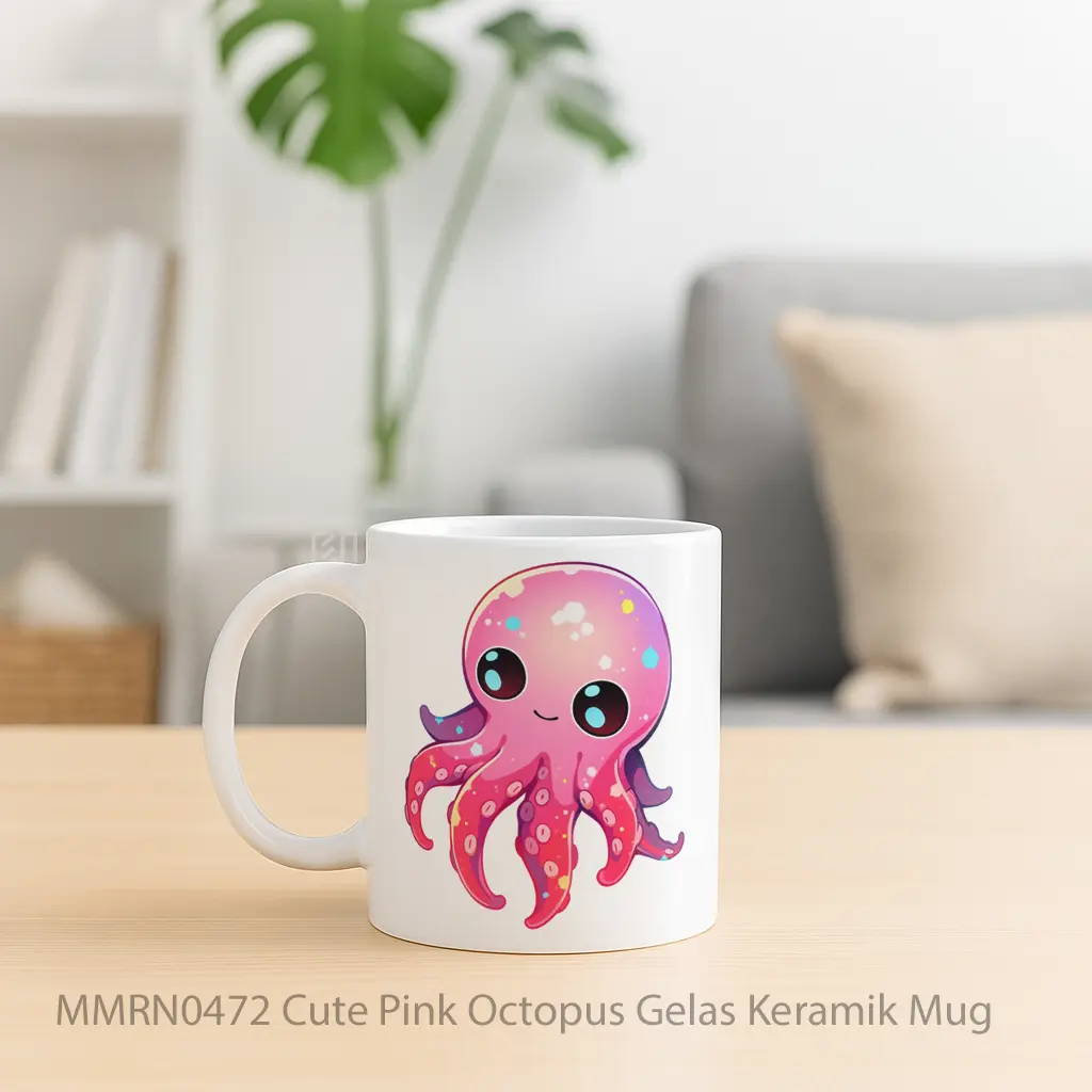 Cute Pink Octopus Gelas Keramik Mug - Sudut 2