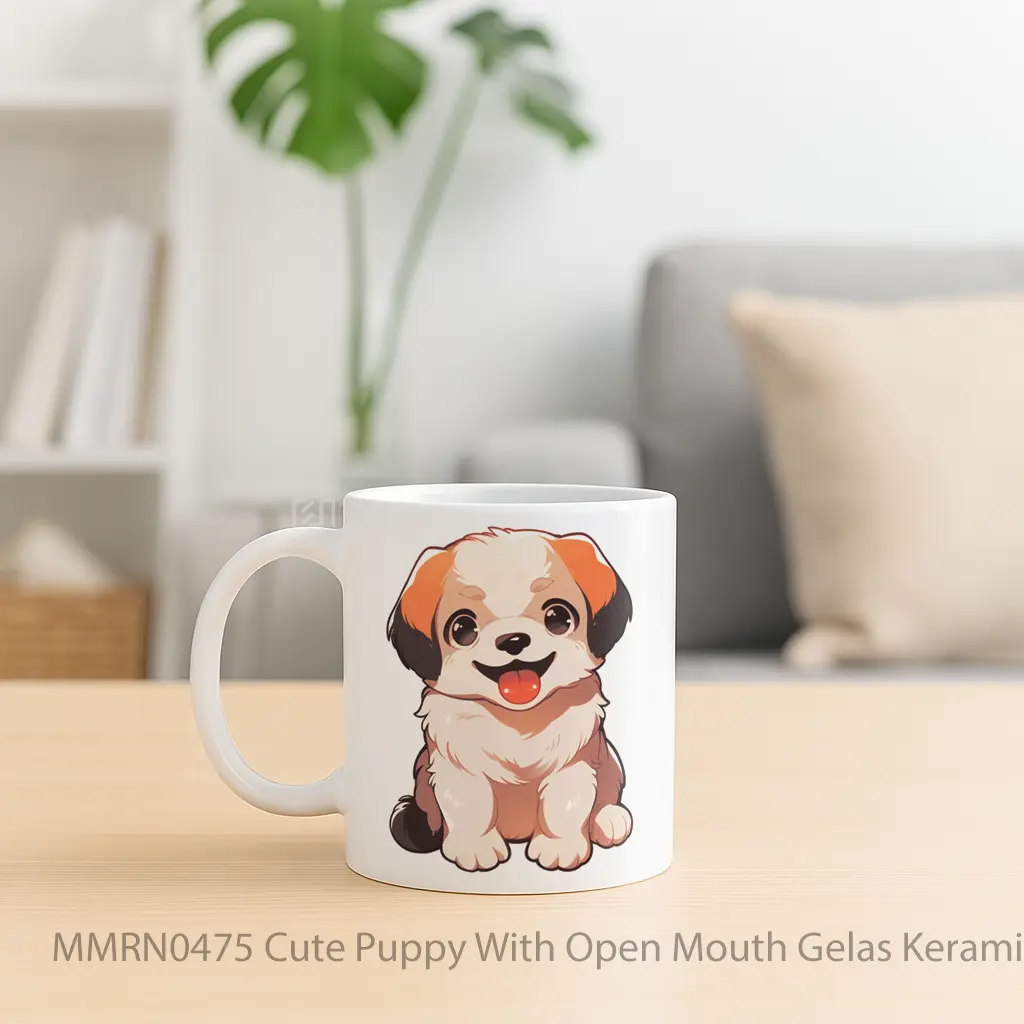 Cute Puppy With Open Mouth Gelas Keramik Mug - Sudut 2