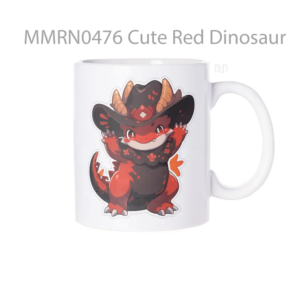 Cute Red Dinosaur In Hat Gelas Keramik Mug