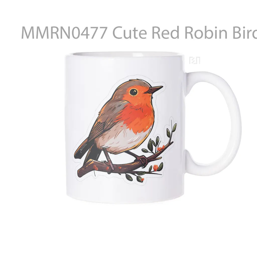 Cute Red Robin Bird On A Branch Gelas Keramik Mug
