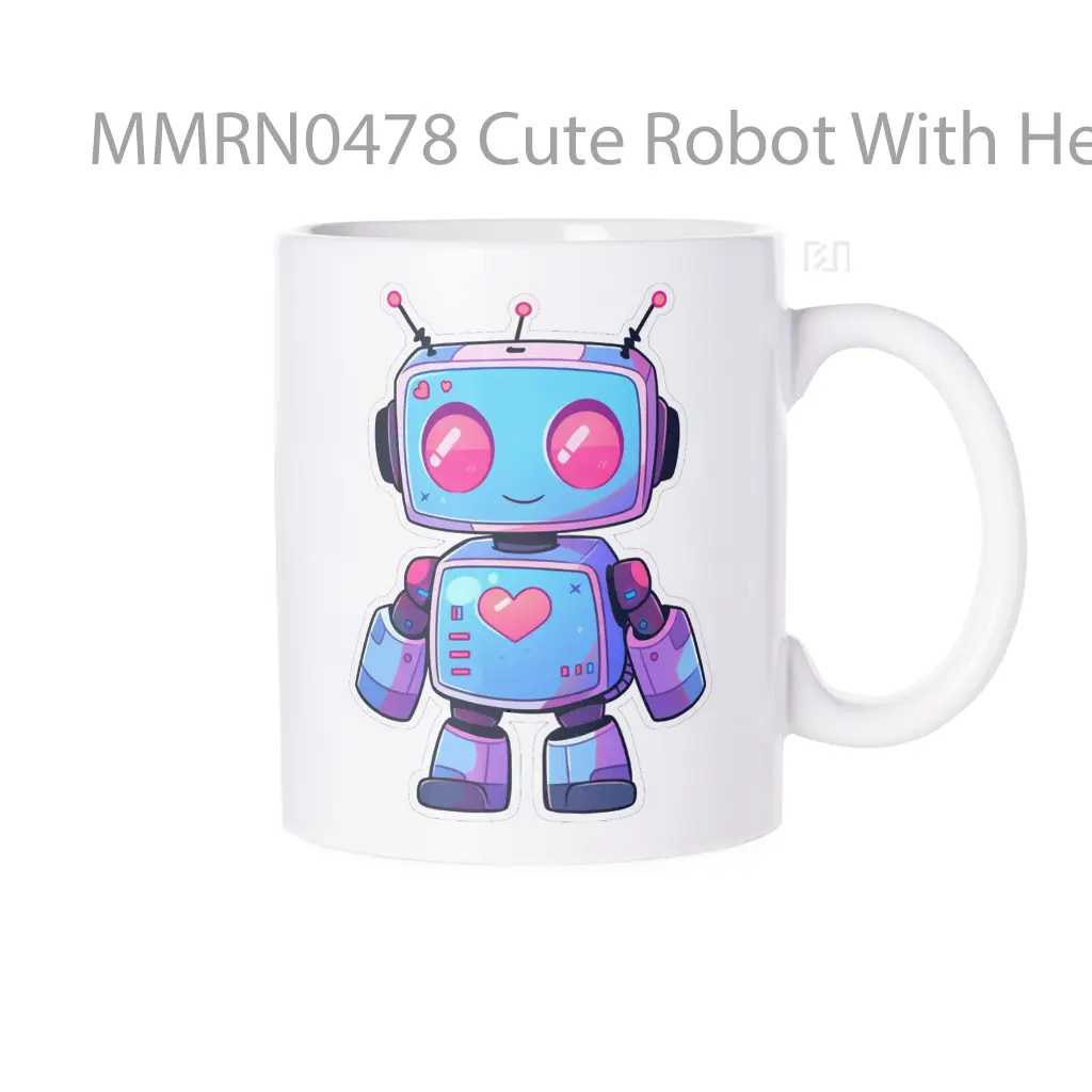 Cute Robot With Heart On Chest Gelas Keramik Mug