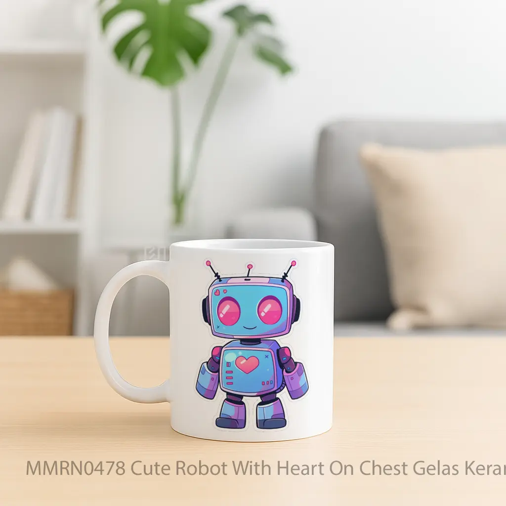 Cute Robot With Heart On Chest Gelas Keramik Mug - Sudut 2