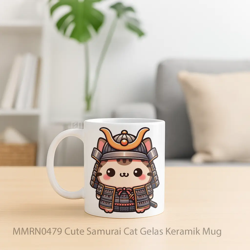 Cute Samurai Cat Gelas Keramik Mug - Sudut 2