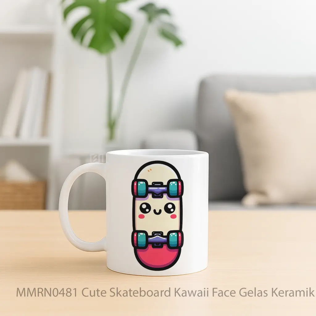 Cute Skateboard Kawaii Face Gelas Keramik Mug - Sudut 2