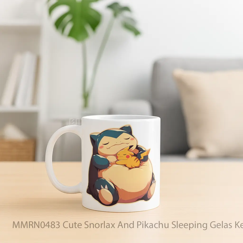 Cute Snorlax And Pikachu Sleeping Gelas Keramik Mug - Sudut 2