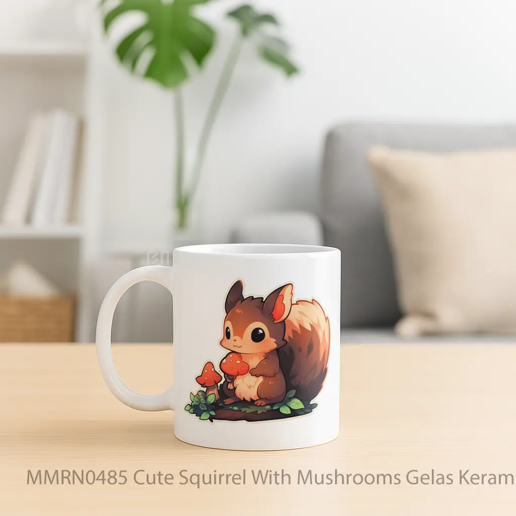 Cute Squirrel With Mushrooms Gelas Keramik Mug - Sudut 2