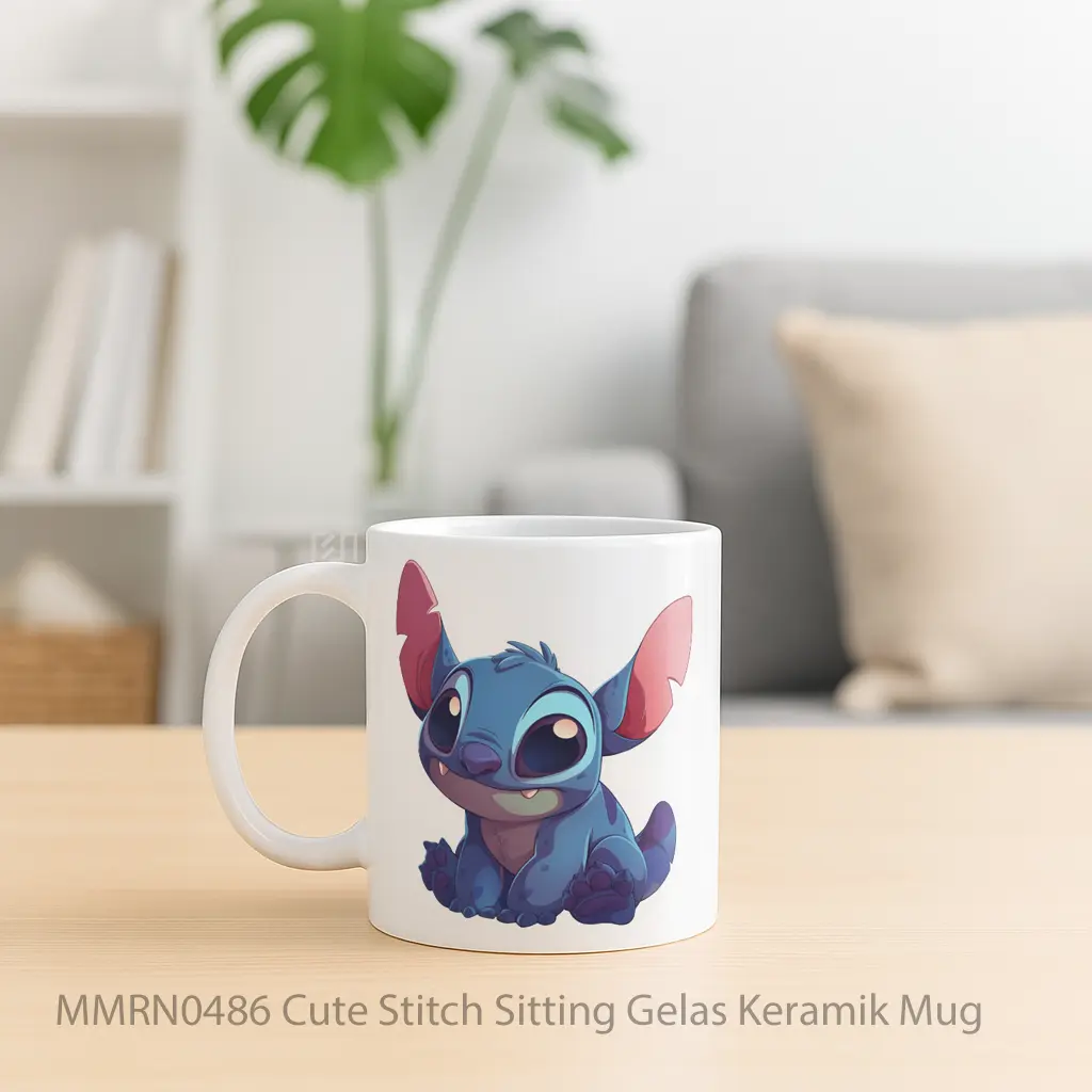 Cute Stitch Sitting Gelas Keramik Mug - Sudut 2