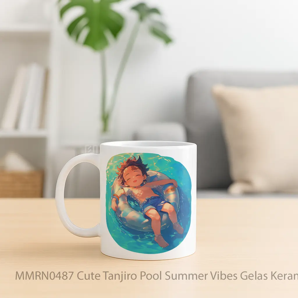 Cute Tanjiro Pool Summer Vibes Gelas Keramik Mug - Sudut 2