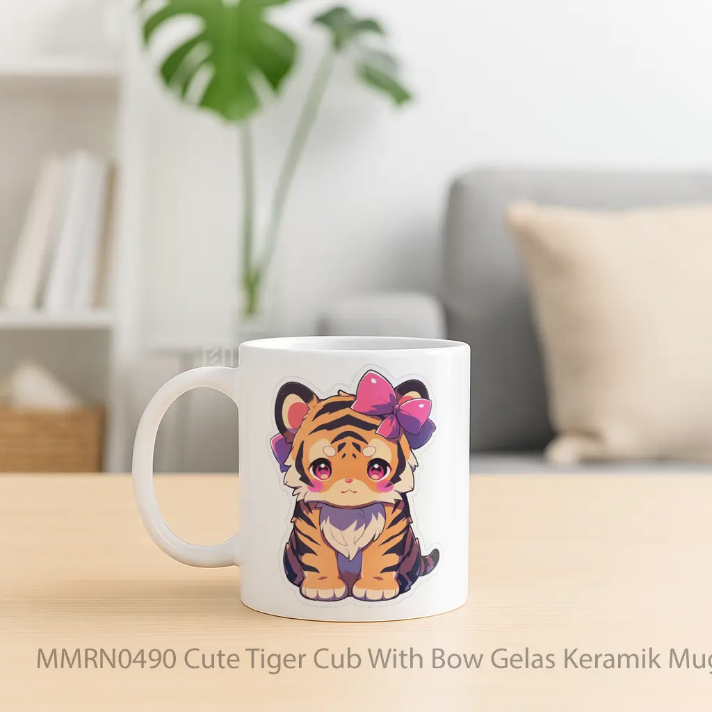 Cute Tiger Cub With Bow Gelas Keramik Mug - Sudut 2