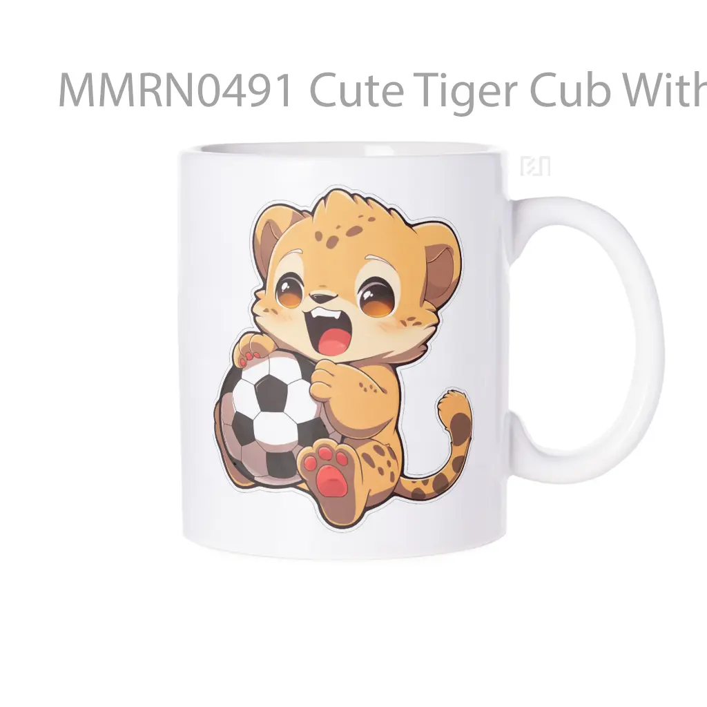 Cute Tiger Cub With Soccer Ball Gelas Keramik Mug
