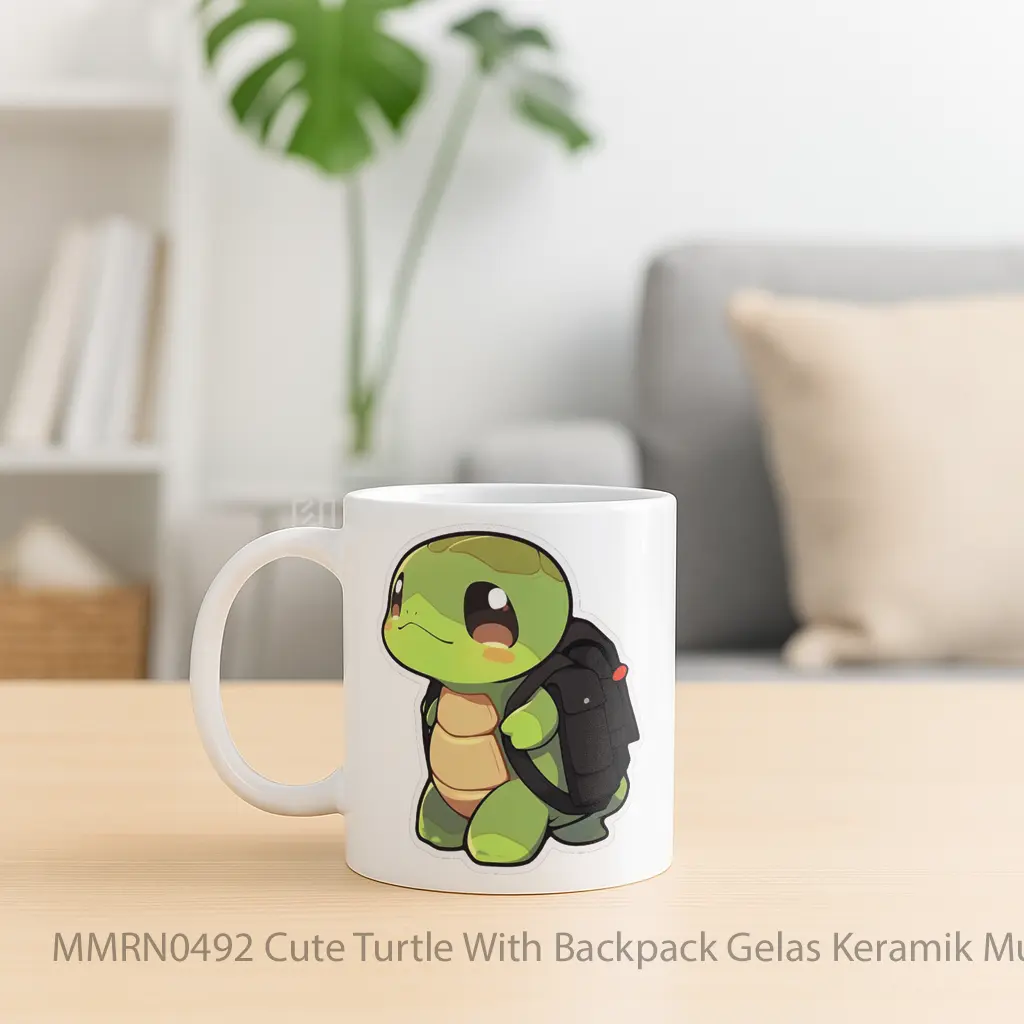 Cute Turtle With Backpack Gelas Keramik Mug - Sudut 2
