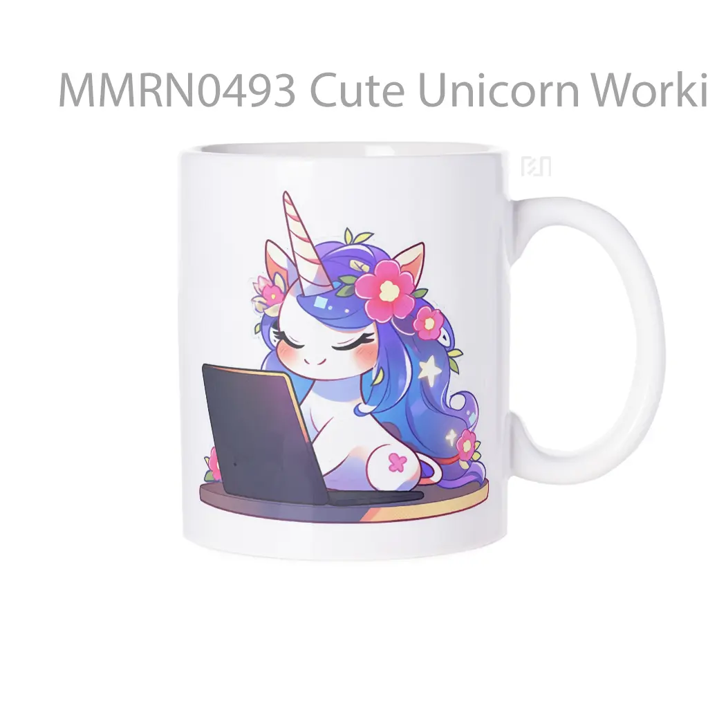 Cute Unicorn Working On Laptop Gelas Keramik Mug