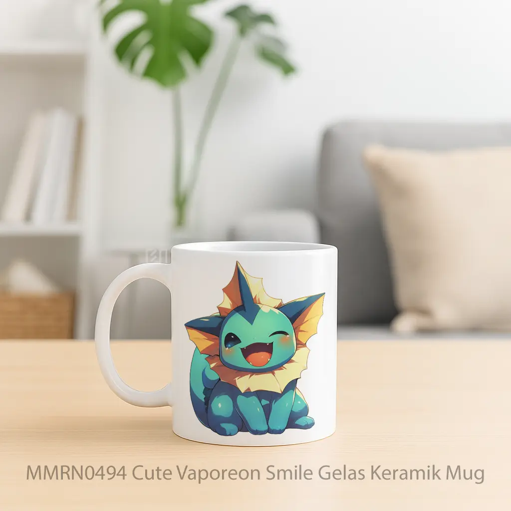 Cute Vaporeon Smile Gelas Keramik Mug - Sudut 2