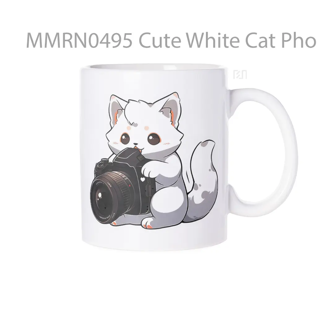 Cute White Cat Photographer Gelas Keramik Mug