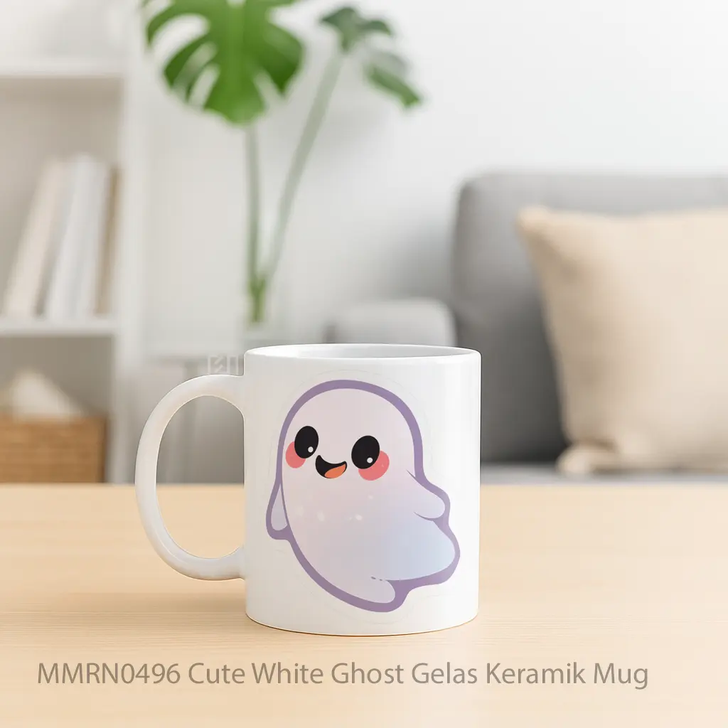 Cute White Ghost Gelas Keramik Mug - Sudut 2