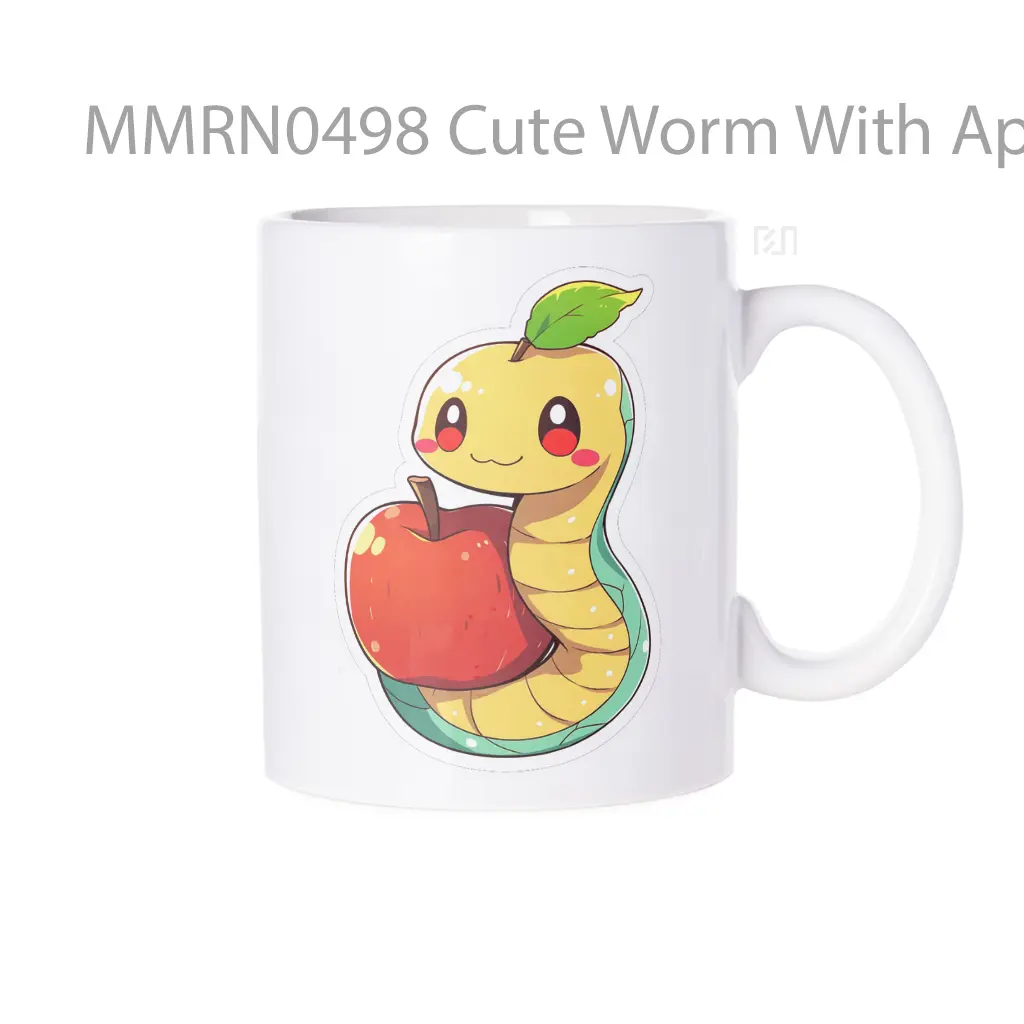 Cute Worm With Apple %281%29 Gelas Keramik Mug