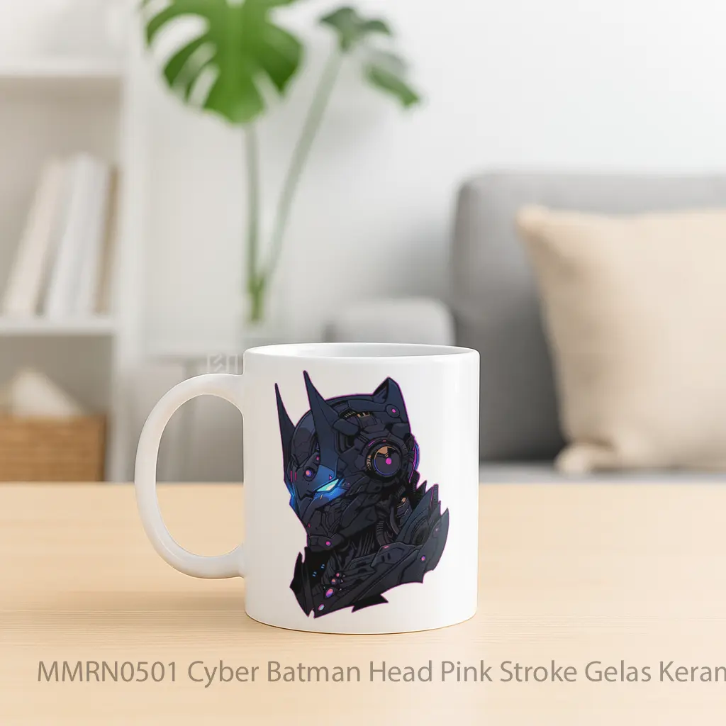 Cyber Batman Head Pink Stroke Gelas Keramik Mug - Sudut 2