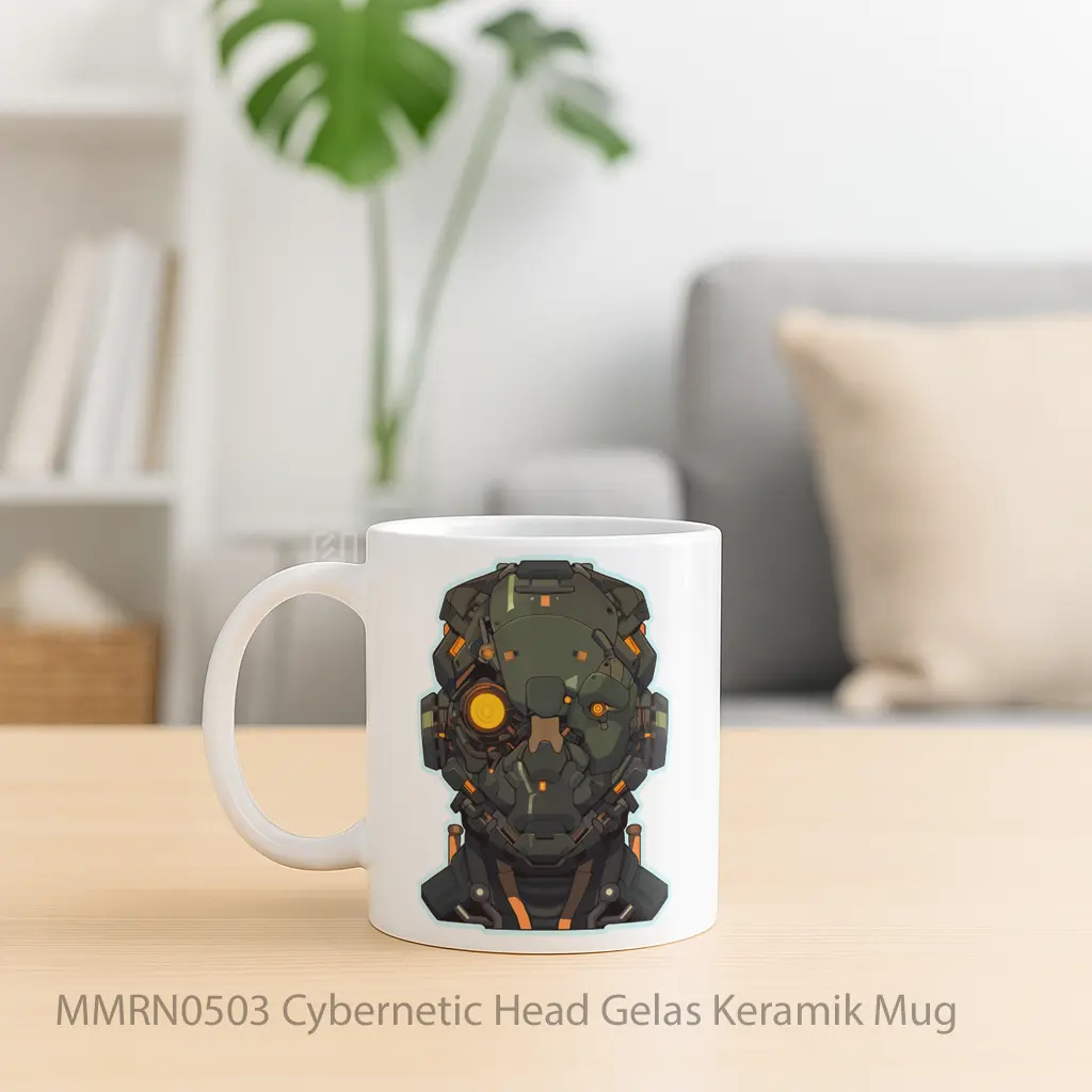 Cybernetic Head Gelas Keramik Mug - Sudut 2