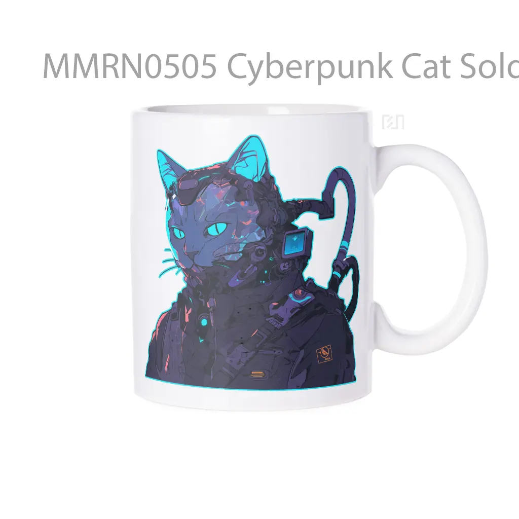 Cyberpunk Cat Soldier Gelas Keramik Mug