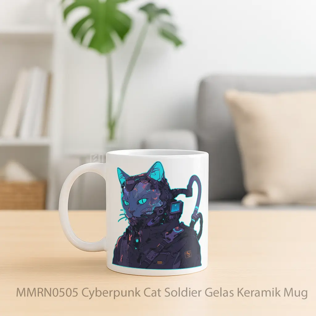 Cyberpunk Cat Soldier Gelas Keramik Mug - Sudut 2