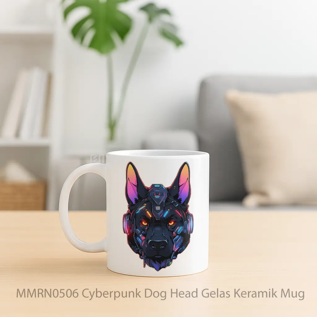 Cyberpunk Dog Head Gelas Keramik Mug - Sudut 2