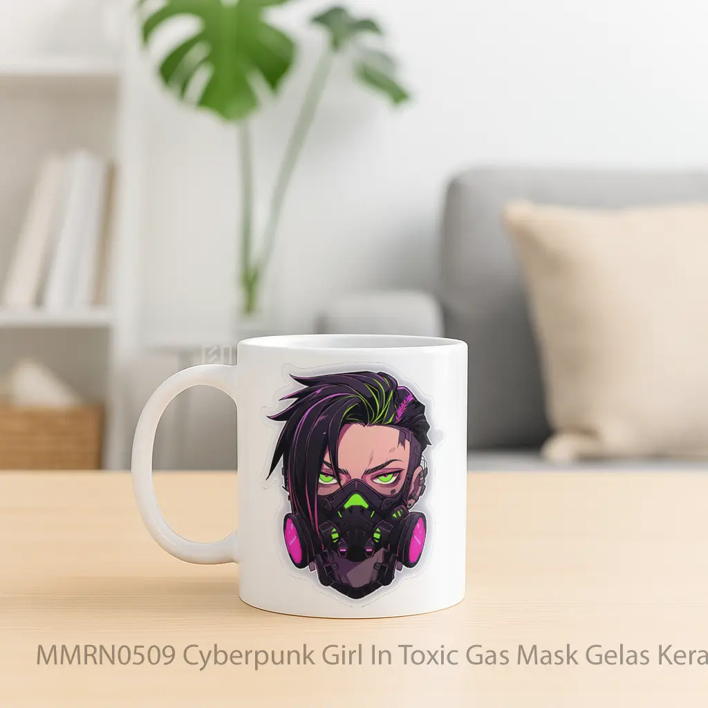 Cyberpunk Girl In Toxic Gas Mask Gelas Keramik Mug - Sudut 2