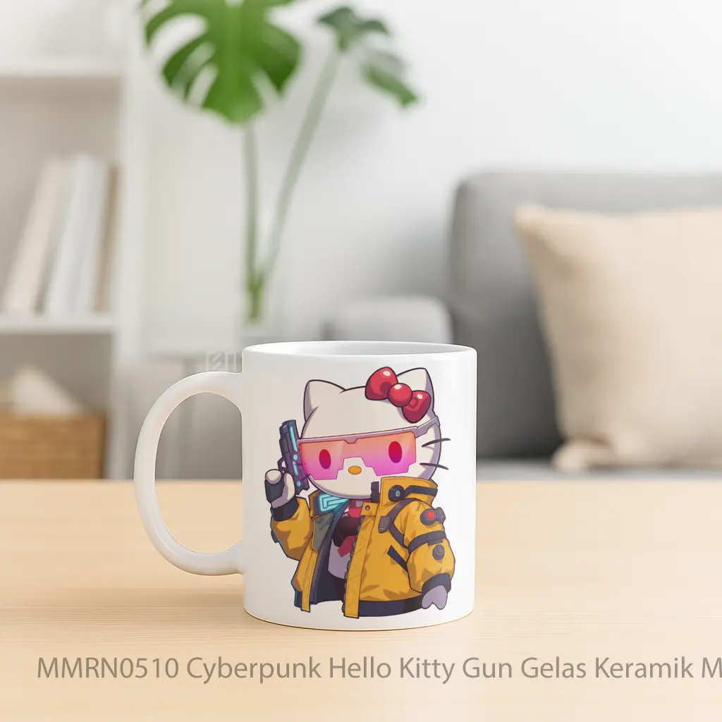 Cyberpunk Hello Kitty Gun Gelas Keramik Mug - Sudut 2