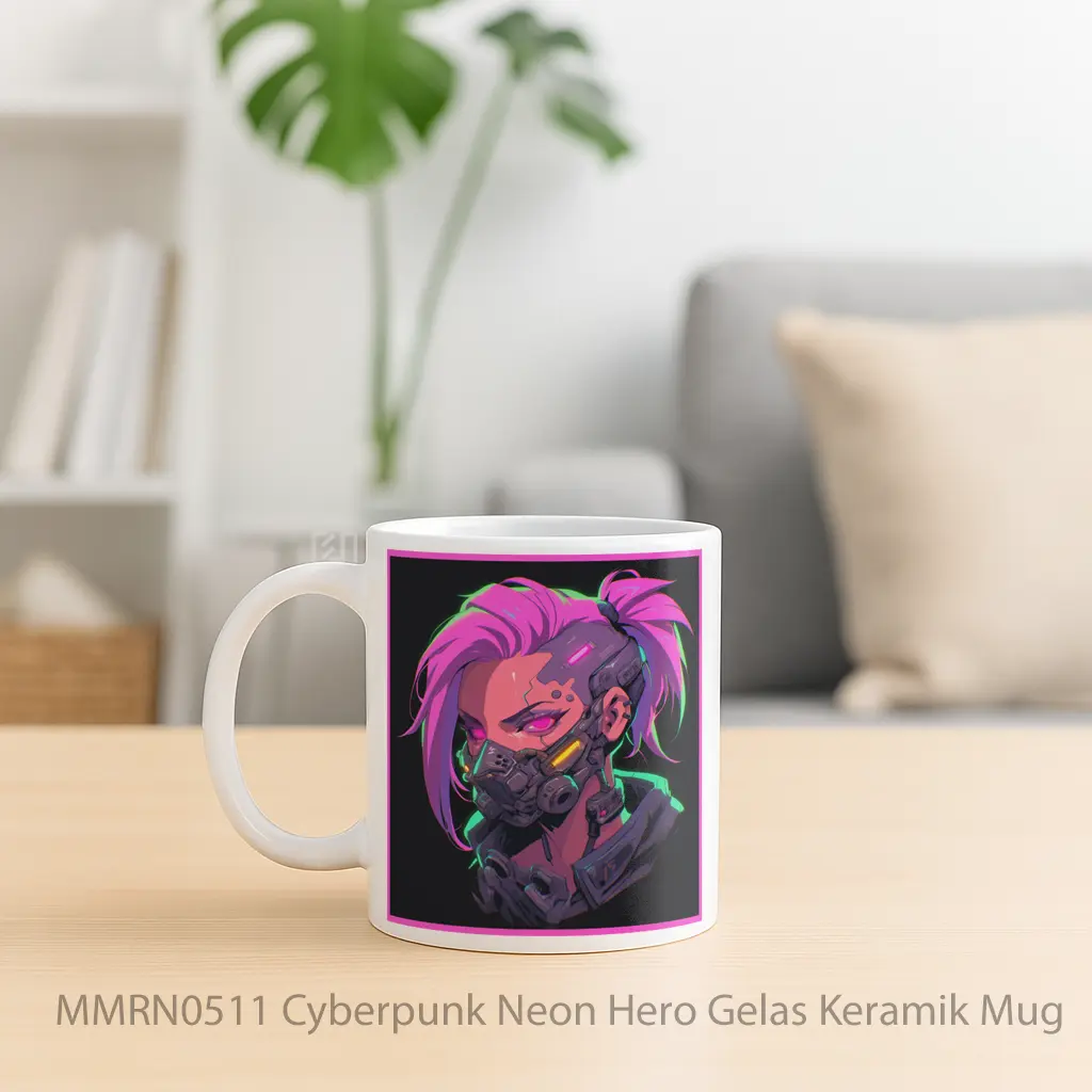 Cyberpunk Neon Hero Gelas Keramik Mug - Sudut 2