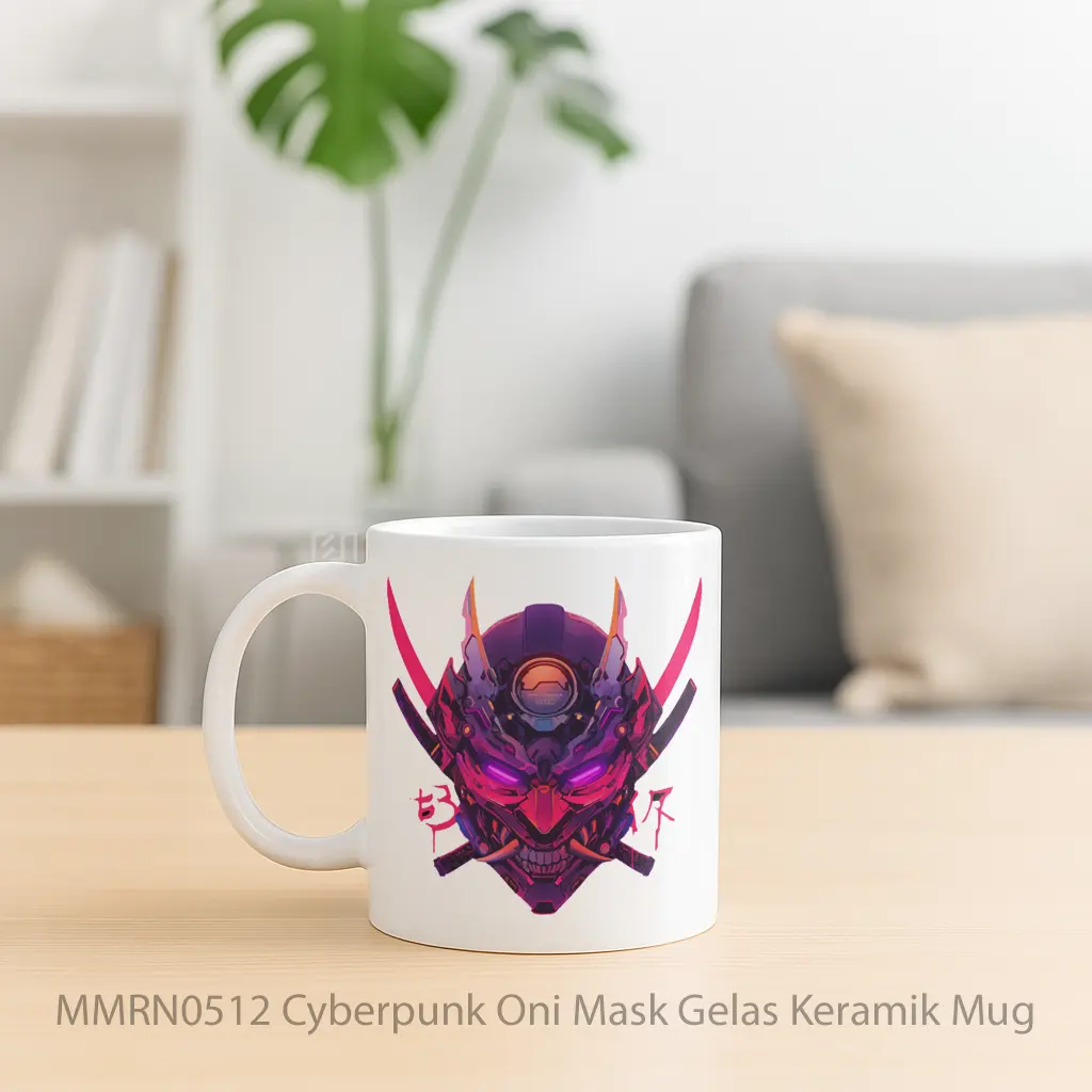 Cyberpunk Oni Mask Gelas Keramik Mug - Sudut 2