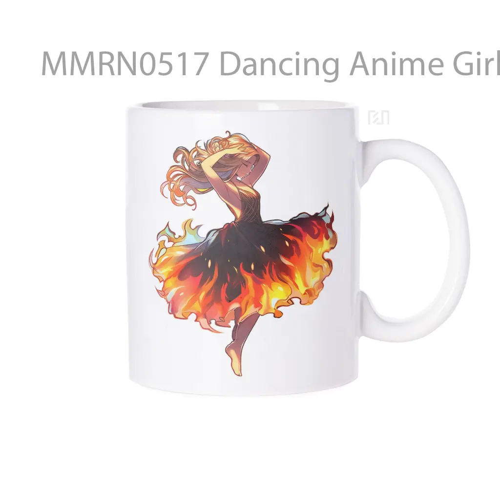 Dancing Anime Girl With Fiery Dress Gelas Keramik Mug