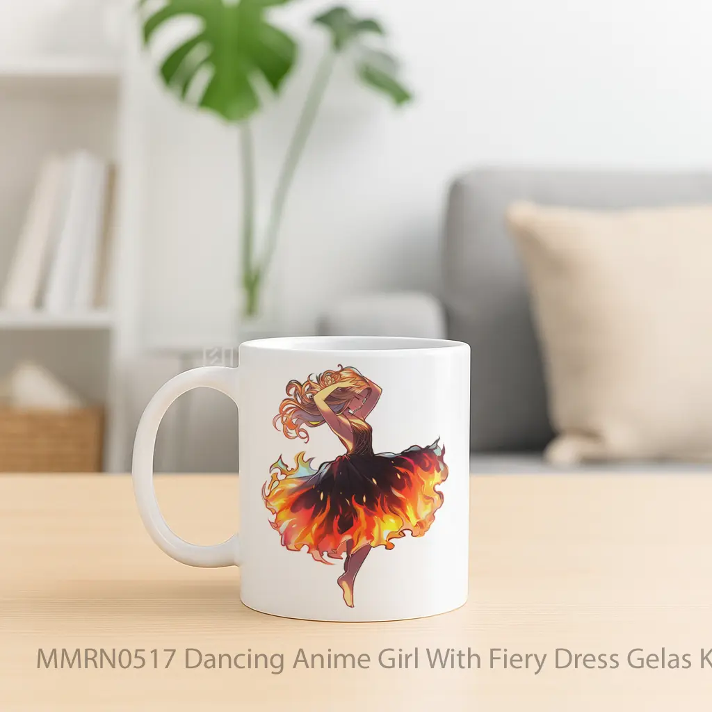 Dancing Anime Girl With Fiery Dress Gelas Keramik Mug - Sudut 2